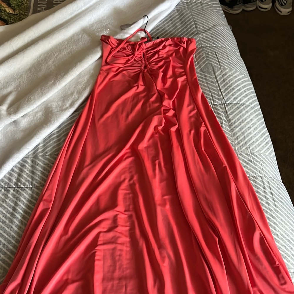 Coral color silk material